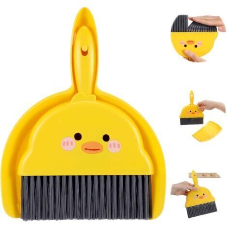 BUNTHAUS Mini balai et pelle à poussière - Petit balai de table avec ensemble de pelle portable - Mini balai à main - Accessoire de camping pour la maison, le bureau, l'école (jaune)