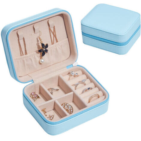 BUNTHAUS Mini boîte de rangement de bijoux en cuir PU de voyage(bleu clair)