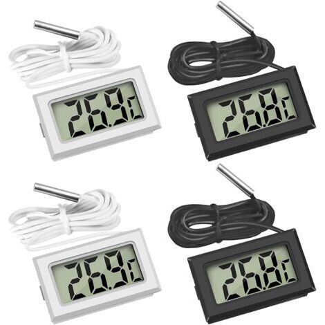 BUNTHAUS Mini Digital LCD Thermomètre Température avec Sonde de Température Capteur Testeur pour Réfrigérateur Congélateurs Aquarium (2X Noir 2X Blanc)
