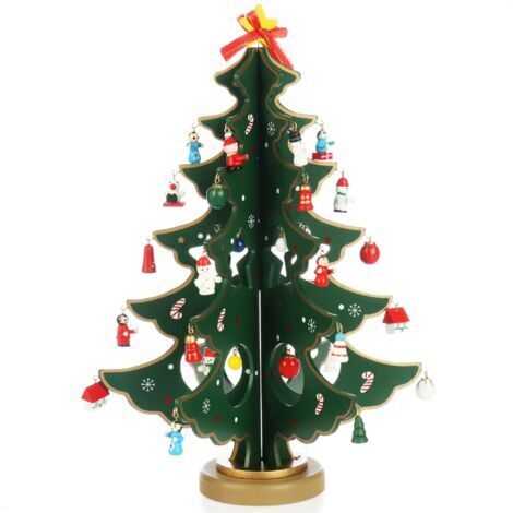 BUNTHAUS Mini sapin de Noël en bois - Décorations décoratives - Support avec ornements suspendus