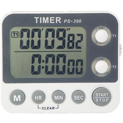 BUNTHAUS Minuteur de Cuisine, Minuteur de Cuisine 2 Canaux, Volume de la Sonnerie Réglable, Minuterie de Cuisson, Chronomètre, Grand écran LCD, Dos Magnétique, Batterie et Lanière Inclus