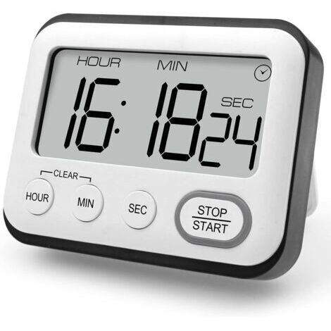 BUNTHAUS Minuteur de Cuisine multifonctionnelle, Minuterie de Cuisson avec Horloge, Réveil, Minuteur Digital, Chronomètre avec Grand écran LCD à Gros Chiffres