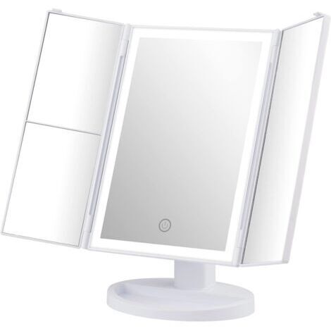 BUNTHAUS Miroir Maquillage Lumineux, 2X/3X Miroir Grossissant Lumineux, Miroir Pliable, Rotation à 180°, Alimentation par Batterie ou USB, Interrupteur Tactile, Luminosité Réglable, Blanc