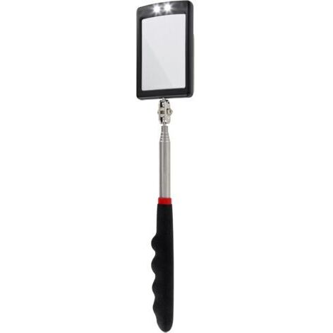 BUNTHAUS Miroir télescopique à LED ultra fin - Batterie incluse - Très clair - Extensible jusqu'à 88 cm - Double rotule - Poignée antidérapante