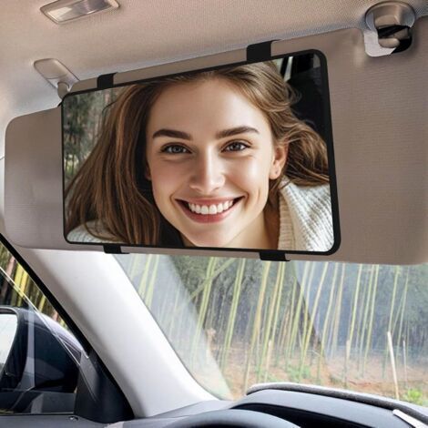 BUNTHAUS Miroir voiture pare soleil (Sans éclairage) - Miroir pour pare soleil avec bande élastique - Noir (Sans lampe LED)