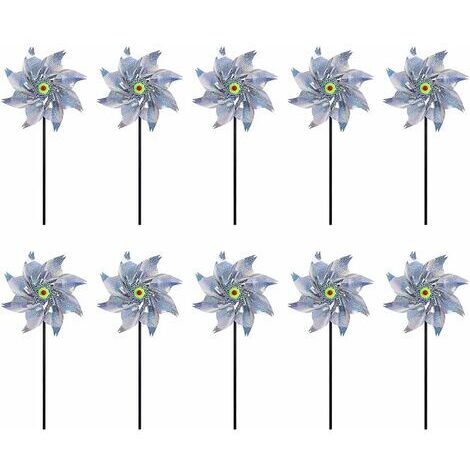 BUNTHAUS Moulin à Vent Réfléchissant, 10 Pièces Anti-Oiseaux Moulin À Vent Réfléchissant, Moulin a Vent Jardin Exterieur, Répulsif à Oiseaux pour Protéger Le Jardin/Verger/Cour Intérieure