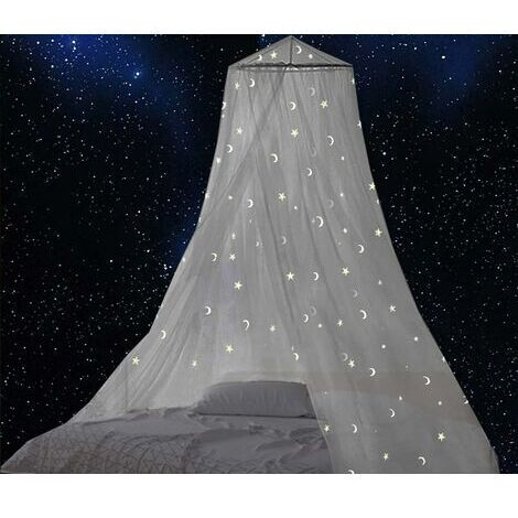 BUNTHAUS moustiquaire de lit double, baldaquin avec étoiles fluorescentes et lune,Brille dans le noir,ciel de lit,Protection contre les insectes pour bébé, lit de bébé, chambre à coucher