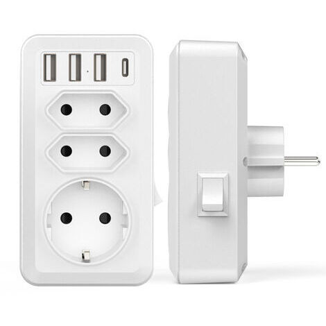 BUNTHAUS Multiprise murale 7 en 1 avec 3 sorties AC 16A 3800W – 3 ports USB 5V/3.4A et 1 Type-C – Matériau ignifuge pour sécurité optimale