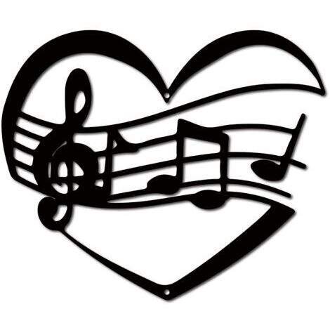 BUNTHAUS Musique Note Métal Mur Art Décor Noir Mur Signes Fer Suspendu Métal Ornement Sculpture Coeur pour Balcon Jardin Maison Salon Décoration Extérieur Intérieur Cuisine Cadeaux 11.8x9.8 Pouce