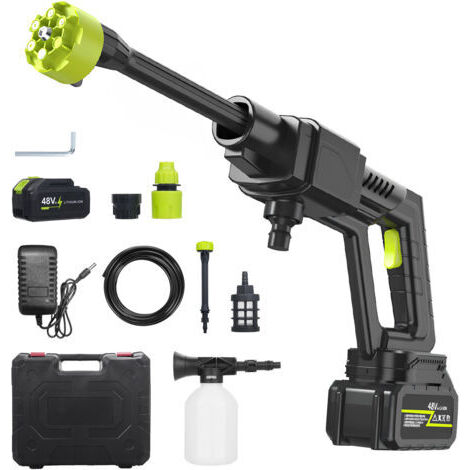 BUNTHAUS Nettoyeur haute pression sans fil 300W portable haute puissance lave voiture 6-en-1 avec 2 batteries pour véhicule sol mur jardin arrosage (5m tuyau prise EU)