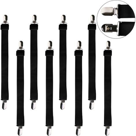 BUNTHAUS Noir Lot de 8 Accessoires Literie Tendeur Draps Réglable Sangle Drap Housse Élastique, pour Drap Lit, Canapé, Housse de Repassage  30cm à 120cm,