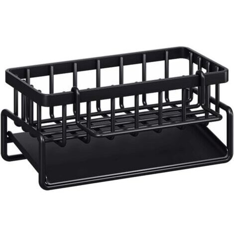 BUNTHAUS Noir, Organiseur d'évier de Cuisine Porte éponge en Acier Inoxydable Rangement Eponge Cuisine Accessoires de Cuisine avec Plateau de Vidange et Porte Serviettes