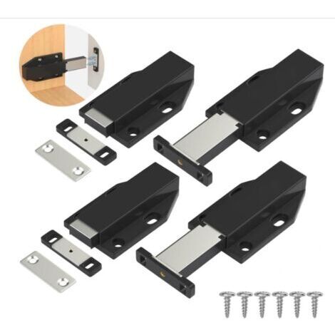 BUNTHAUS Noir Push to Open 4 Pièces Push Open Poussoir Porte Placard Aimant Fermeture pour Armoire Tiroir Systeme Loquet Magnetique Verrou Poussoir Porte Amortisseur Pour La Porte de Placard