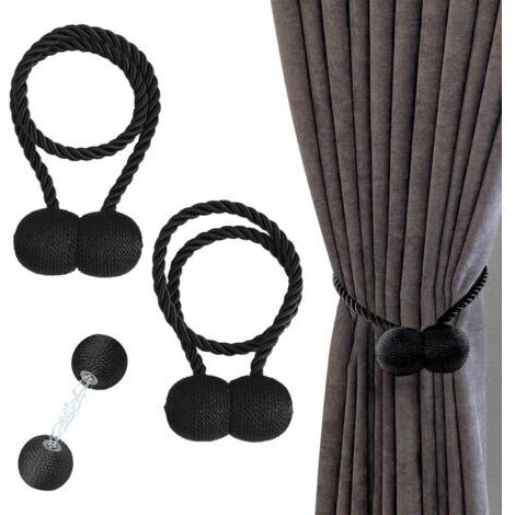 BUNTHAUS Noir Tressage Magnétiques Rideaux Boucle, Embrasse Rideau Aimantée, Embrasses Magnétiques pour Rideaux, Embrasses à Rideaux, Magnétiques pour Rideaux, pour Décoration de Maison, Chambre à Cou
