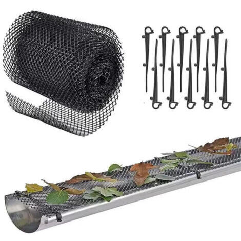 BUNTHAUS Noir,(18 cm x 8 m)Protection de gouttière en plastique, 18 cm x 8 m, protection robuste en maille pour gouttières, filtre à feuilles