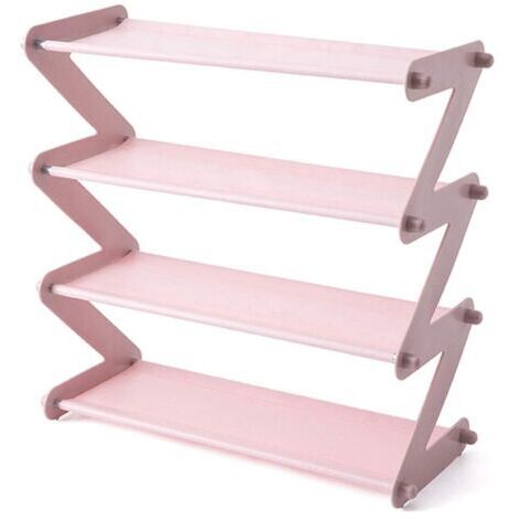 BUNTHAUS Non Tissé Acier Inoxydable Pliable Chaussure Rack, Tablettes Organisateur de Stockage, Multi Couche Assemblé Support, Salle à Manger Chambre D'Entrée Étagère Rangement - Rose