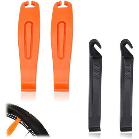 BUNTHAUS (Orange, Noir) Lot de 4 démontepneus de vélo, outil de démontage portable, levier de montage pour réparation de pneus, ultra résistant, démonte pneu vélo pour pneus de route et VTT