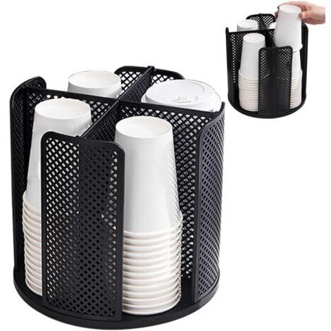 BUNTHAUS Organisateur De Gobelets et De Couvercles Rotatifs, Porte Gobelet Rotatif à 360° en Papier avec 4 Compartiments, Support De Rangement pour Gobelets en Papier, pour Comptoir Salle De Bain Cuis