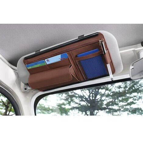 BUNTHAUS Organisateur de pare-soleil de voiture, pochette de rangement en cuir pour cartes, permis de conduire, stylo, lunettes, documents, compatible avec la plupart des voitures, SUV et camions (mar