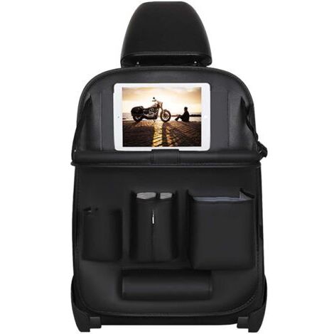 BUNTHAUS Organisateur Voiture Enfant, Protecteur Arrière de Siège Auto avec Plateau Pliable, Cuir PU Imperméabl Protection Siege Voiture Enfant, avec 4 Poches, Tablette Transparent Poches (Noir)