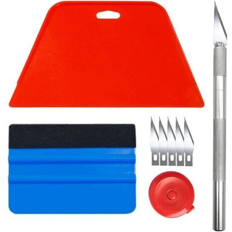 BUNTHAUS Outils de Film pour Papier peint,Raclette pour Pose Adhesif,avec Squeegee au Silicone,Couteau Universel et des Lames,1.5m Mètre Ruban