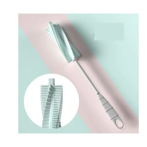 BUNTHAUS Outils de nettoyage Silicone Long manche 360 ​​​​degrés rotatif nettoyage tasse brosse couleur boîte 2 pièces (bleu clair)