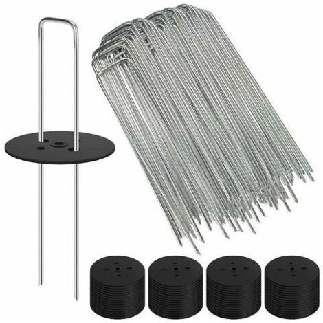 BUNTHAUS Paillage pour plante Lot de 60 agrafes de jardin paysager de 15 cm + 60 joints d'étanchéité, piquets de sol galvanisés en forme de U de calibre 11 pour tissu anti mauvaises herbes, tuyau d'ir