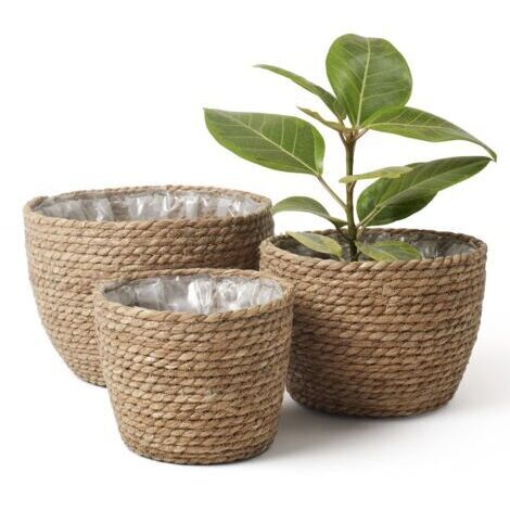 BUNTHAUS Panier de jardinière d'intérieur en jonc de mer,cache-pots de fleurs, contenants pour plantes, naturel (lot de 3)