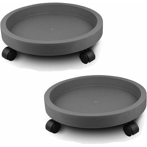 BUNTHAUS Paquet De 2 Palettes pour Plantes Rondes, Support en Pot De Fleurs, Plateau Mobile pour Plantes avec roulettes D intérieure: 24,5 cm/Gris foncé