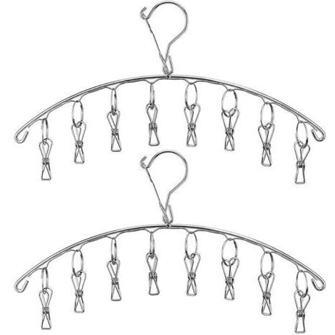 BUNTHAUS (Paquet de 2) Séchoir à Linge en Acier Inoxydable avec Crochet Coupe  Vent, Porte  Linge, Porte  Manteau avec 8 Clips pour sécher Les Chaussettes, Serviettes, Couches, vêtements pour bébés, G