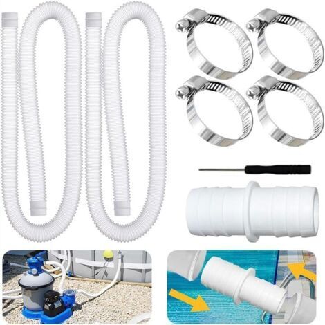 BUNTHAUS Paquet de 2 Tuyau piscine,Tuyau piscine 32mm, avec 4 clips mtalliques, un tournevis et un connecteur,Tuyau pompe piscine applicable Piscines hors sol,Spa,Pompe Filtre(Blanc)