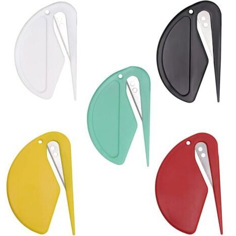BUNTHAUS Paquet de 5 ouvre lettres, couteau à enveloppe, couteau à enveloppe en plastique efficace, ouvre lettre en plastique, coupe papier avec lame en métal, mini ouvre lettre en plastique pour