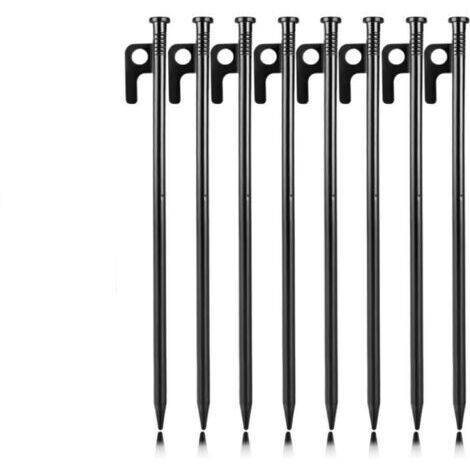 BUNTHAUS (Paquet de 8) 25 piquets de tente en acier forgé, piquets de tente robustes, piquets de camping avec crochets, piquets de fixation pour sol dur pour tentes, bâches, plages et jardins.