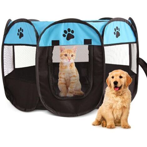 BUNTHAUS Parc Pliable pour Animaux de Compagnie 74 x 74 x 43cm, EUBSWA Parc Idéal pour Chiens, Chats, Intérieur et Extérieur (Bleue)