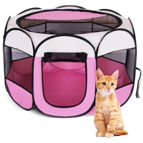 BUNTHAUS Parc Pliable pour Animaux Domestiques 74x74x43cm - EUBSWA Tente étanche Parc pour Chiots, Chats, Chiens, Lapins - l'intérieur ou l'extérieur (Rose)
