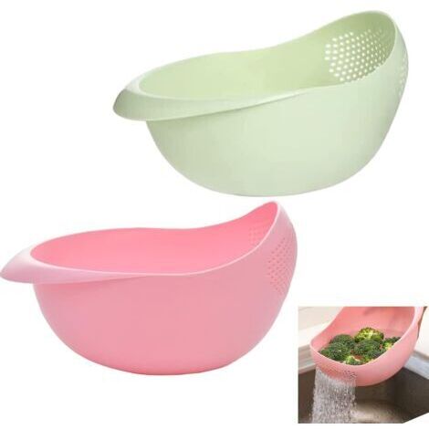 BUNTHAUS Passoire de Cuisine Plastique,2 Pièces Panier de Vidange pour Cuisine Plastique Épaissie Multifonction Portable Bassin de Vidange pour Égoutter Pâtes Légumes Fruits (Rose,Vert)