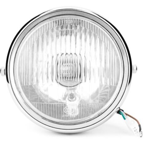 BUNTHAUS Phare avant universel rétro pour moto, coque argentée, lentille blanche, compatible GN125