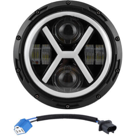 BUNTHAUS Phare LED 7 pouces, lumière blanche et jaune, rond, type X, compatible avec Jeep Wrangler