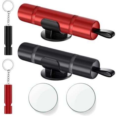 BUNTHAUS Pièces Marteau de Sécurité pour Voiture,Brise Vitre Coupe Ceinture,2 en 1 Coupe Ceinture Brise Vitr avec Socle,pour Voiture Outil d'Évasion d'urgence - (Noir + Rouge)