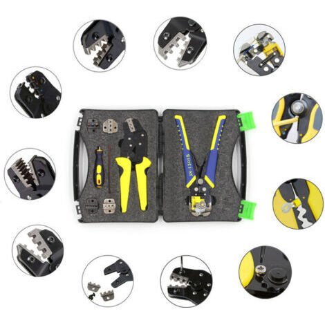 BUNTHAUS Pince à sertir professionnelle, pince à sertir multifonctionnelle à cliquet pour cosses, pince à dénuder, outil de sertissage de manchons, kit de cosses à sertir