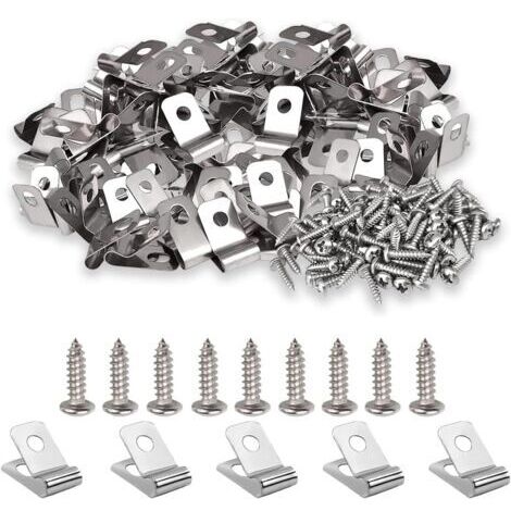 BUNTHAUS Pinces à fil de clôture en acier inoxydable, 100 pièces, Clips de clôture pour bétail avec 100 vis