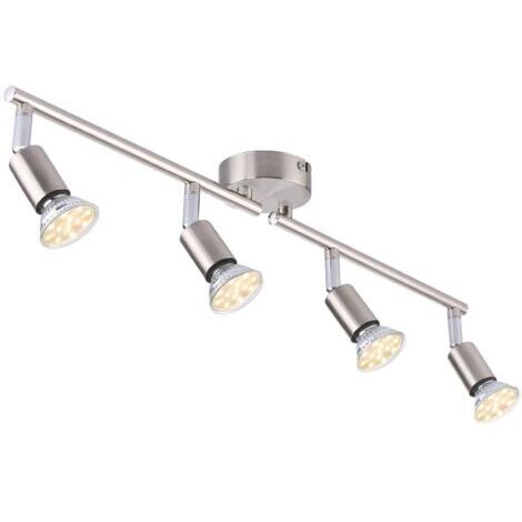BUNTHAUS Plafonnier LED 4 Spots orientables, Argent 4 x 4W GU10 Barre Spot Plafond LED Eclairage intérieur pour Salon Salle à Manger Cuisine Couloir [Classe énergétique A]