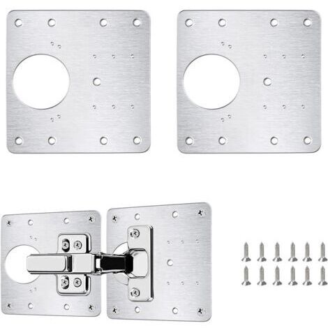 BUNTHAUS Plaque Reparation Charniere Porte, 2 Pièces Charnière Porte Placard, Réparation Charnière Meuble, Kit de Réparation Meuble en acier inoxydable avec 12 Vis