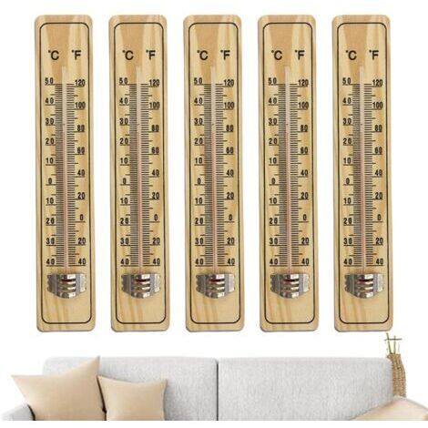 BUNTHAUS Pologmase Lot de 5 thermomètres muraux, thermomètres d'ambiance, thermomètres d'intérieur en bois pour cuisine, thermomètres à effet de serre, thermomètres de jauge