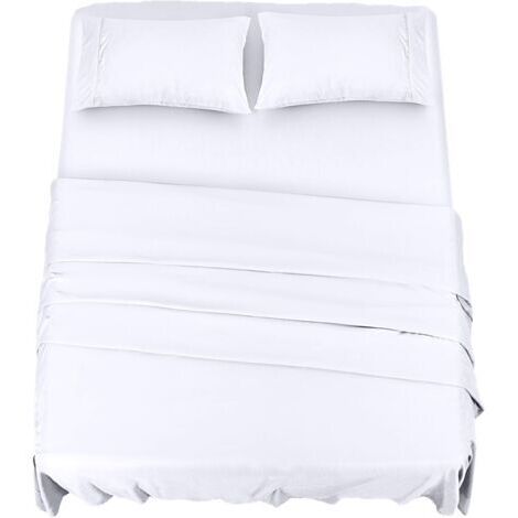 BUNTHAUS Polyester Microfibre Parure de lit (4 pièces, Blanc) - 1 Drap Housse 150x200cm, 1 Drap Plat 266x259cm et 2 Taies d'oreiller 50x75cm