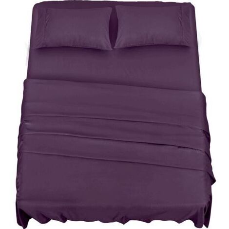 BUNTHAUS Polyester Microfibre Parure de lit (4 pièces, Pourpre) - 1 Drap Housse 150x200cm, 1 Drap Plat 266x259cm et 2 Taies d'oreiller 50x75cm