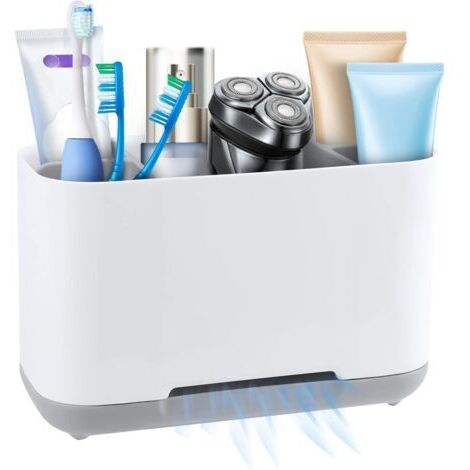 BUNTHAUS Porte-brosse à dents, porte-brosse à dents et dentifrice amovible avec trou de vidange, organisateur de produits de toilette de salle de bain, 19x11,8x9 cm gris