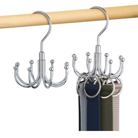 BUNTHAUS Porte Ceinture pour Placard, Rotatif en Métal, Gain De Place, Rangement Ceinture, Porte Cravate, Capacité Maximale De 48 Ceintures, Argent, Lot De 2