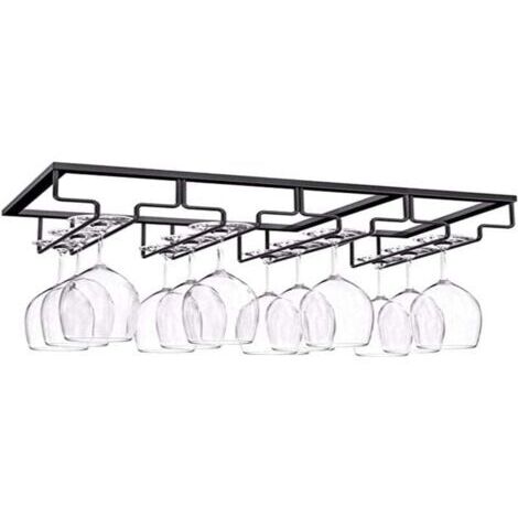 BUNTHAUS Porte Verre à 4 Rangées, Porte Verres à Pied Suspendu, Support à Verre Vin Inversé, Support Verre Vin Sous Armoire Avec Vis, Support en Fer pour Verre Vin, 4 Rangs, pour Bar Cuisine (4 emplac