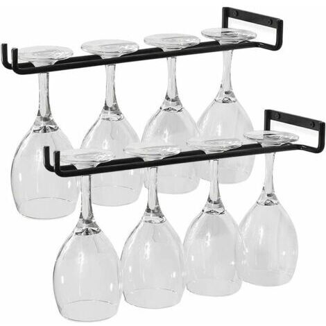 BUNTHAUS Porte Verre à Vin , 2 PCS Porte Verres à Pied Support de Verre avec Vis , Suspendu Support de Verre à Vin en Métal Durable Convient Pour 4 Verres pour Cuisine, Bar, Restaurant , Noir
